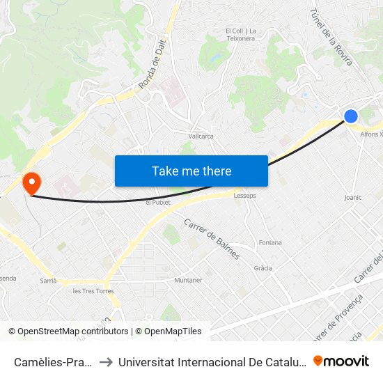 Camèlies-Praga to Universitat Internacional De Catalunya map