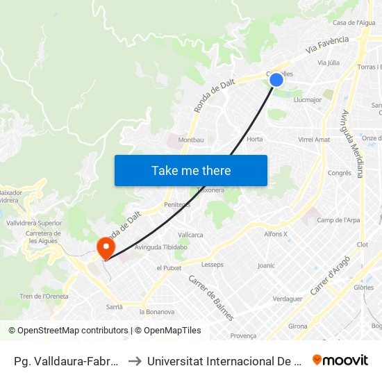 Pg. Valldaura-Fabra I Puig to Universitat Internacional De Catalunya map