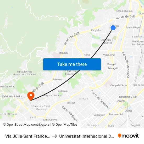 Via Júlia-Sant Francesc Xavier to Universitat Internacional De Catalunya map