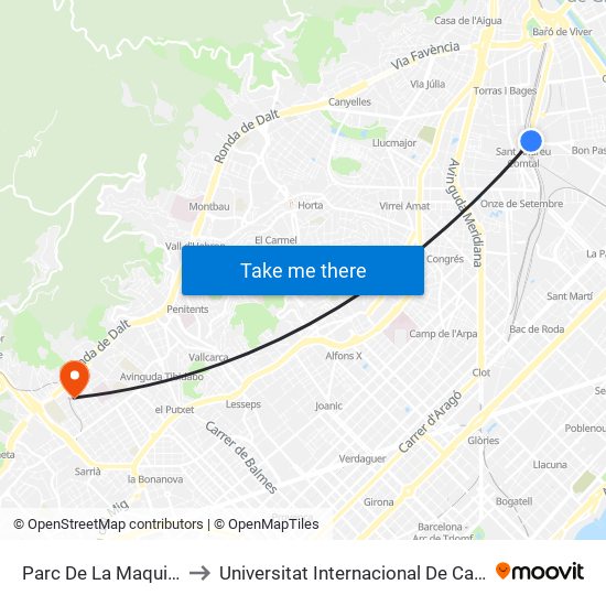 Parc De La Maquinista to Universitat Internacional De Catalunya map