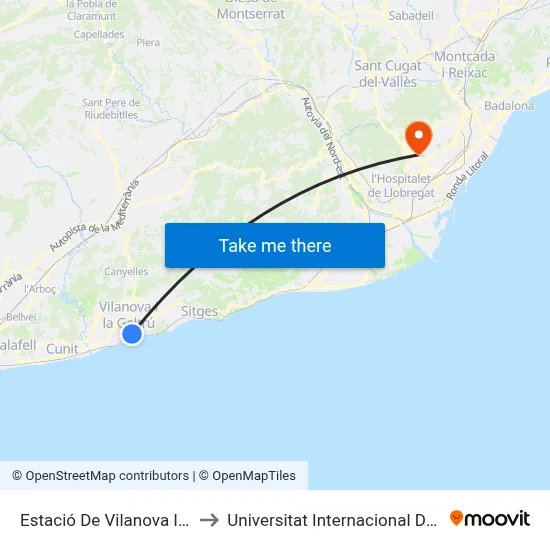 Estació De Vilanova I La Geltrú to Universitat Internacional De Catalunya map