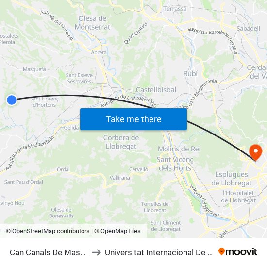 Can Canals De Masbover 3 to Universitat Internacional De Catalunya map