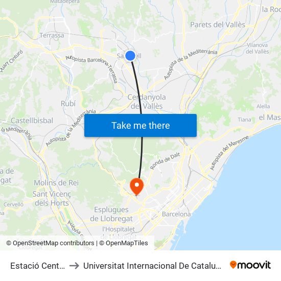 Estació Centre to Universitat Internacional De Catalunya map