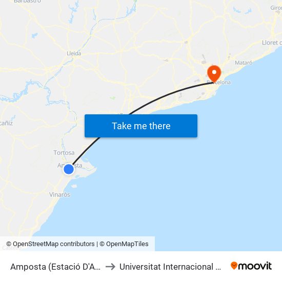 Amposta (Estació D'Autobusos) to Universitat Internacional De Catalunya map