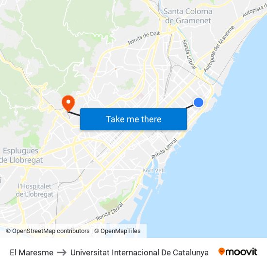 El Maresme to Universitat Internacional De Catalunya map