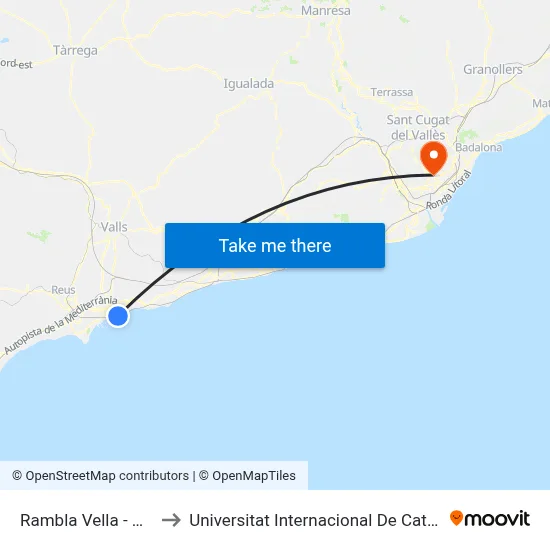 Rambla Vella - Hotel to Universitat Internacional De Catalunya map