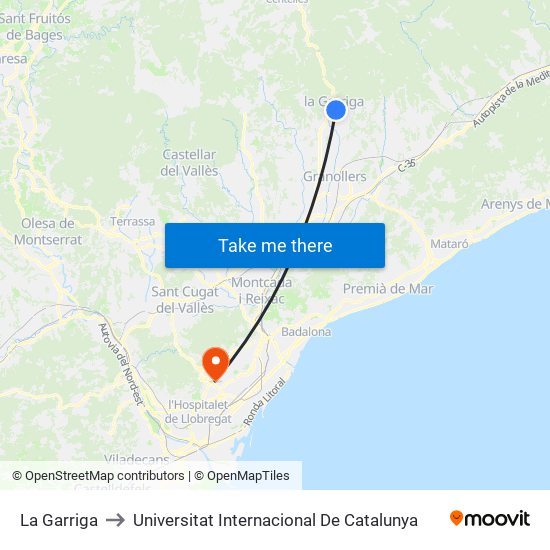 La Garriga to Universitat Internacional De Catalunya map