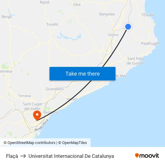 Flaçà to Universitat Internacional De Catalunya map