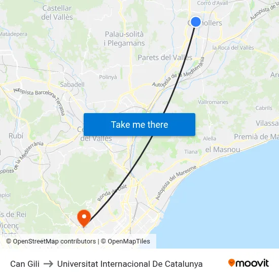 Can Gili to Universitat Internacional De Catalunya map