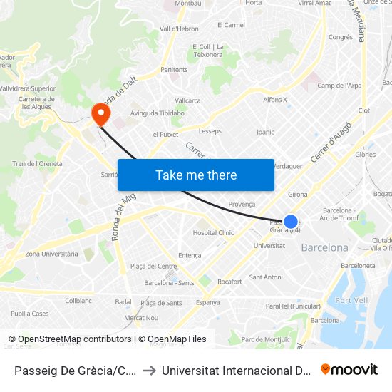 Passeig De Gràcia/C. De Casp to Universitat Internacional De Catalunya map