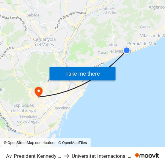 Av. President Kennedy /C. De Reus to Universitat Internacional De Catalunya map