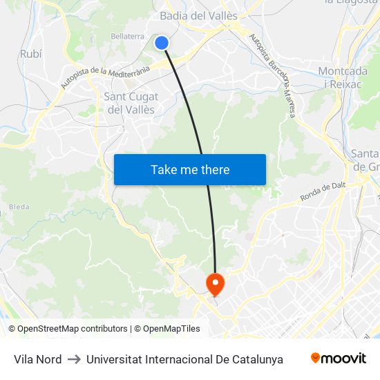 Vila Nord to Universitat Internacional De Catalunya map