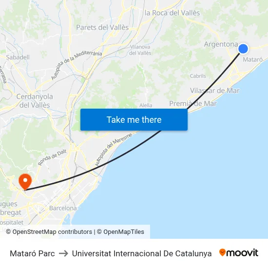 Mataró Parc to Universitat Internacional De Catalunya map