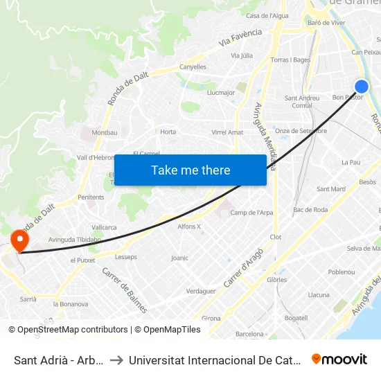 Sant Adrià - Arbeca to Universitat Internacional De Catalunya map