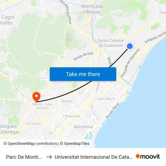 Parc De Montigalà to Universitat Internacional De Catalunya map
