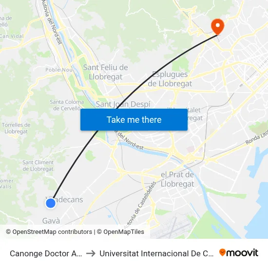 Canonge Doctor Auguet to Universitat Internacional De Catalunya map