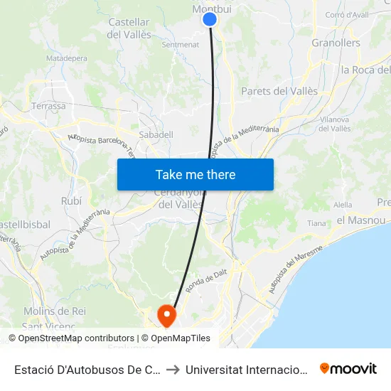 Estació D'Autobusos De Caldes De Montbui to Universitat Internacional De Catalunya map