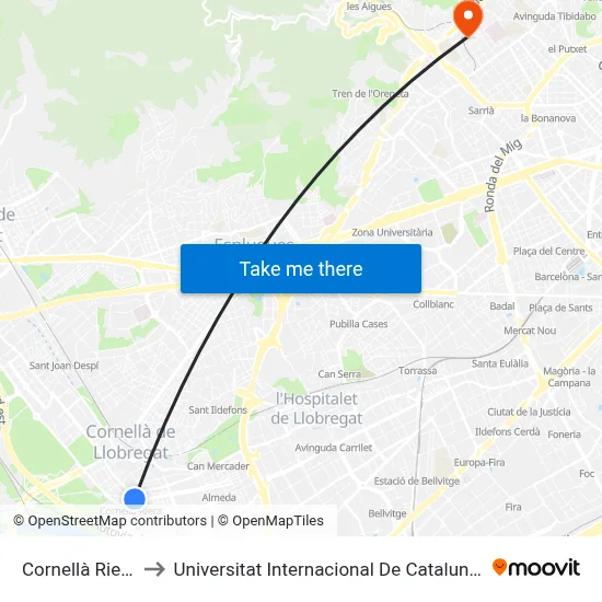 Cornellà Riera to Universitat Internacional De Catalunya map