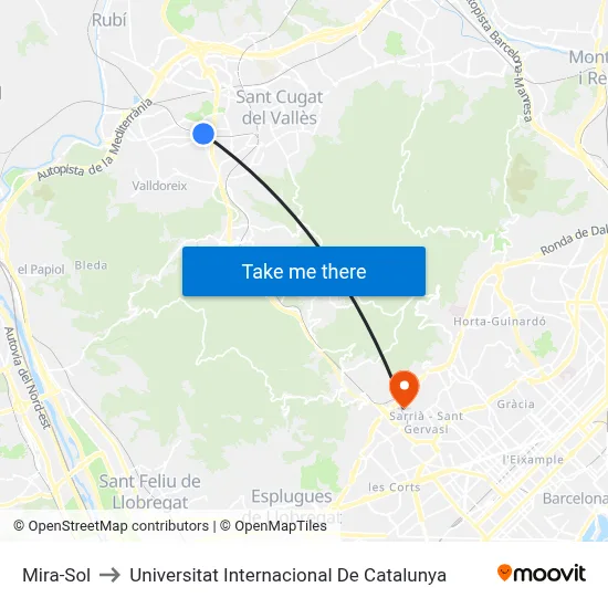 Mira-Sol to Universitat Internacional De Catalunya map
