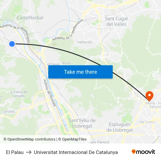 El Palau to Universitat Internacional De Catalunya map