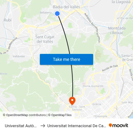 Universitat Autònoma to Universitat Internacional De Catalunya map