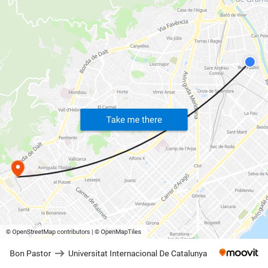 Bon Pastor to Universitat Internacional De Catalunya map