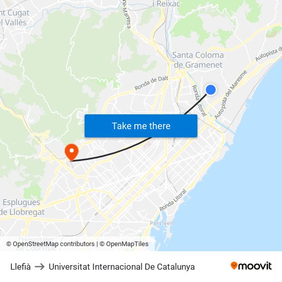 Llefià to Universitat Internacional De Catalunya map