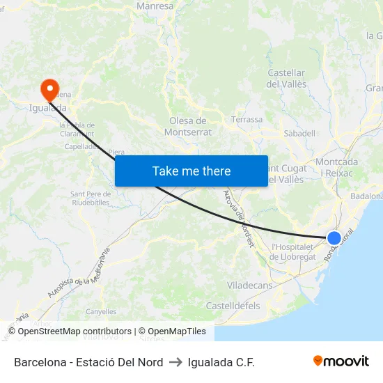 Barcelona - Estació Del Nord to Igualada C.F. map
