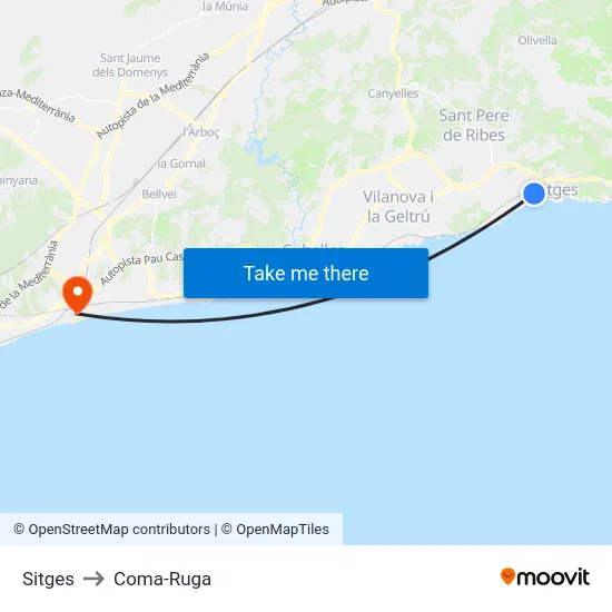 Sitges to Coma-Ruga map