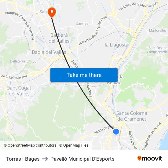 Torras I Bages to Pavelló Municipal D'Esports map