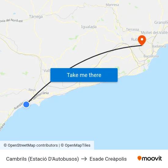 Cambrils (Estació D'Autobusos) to Esade Creàpolis map