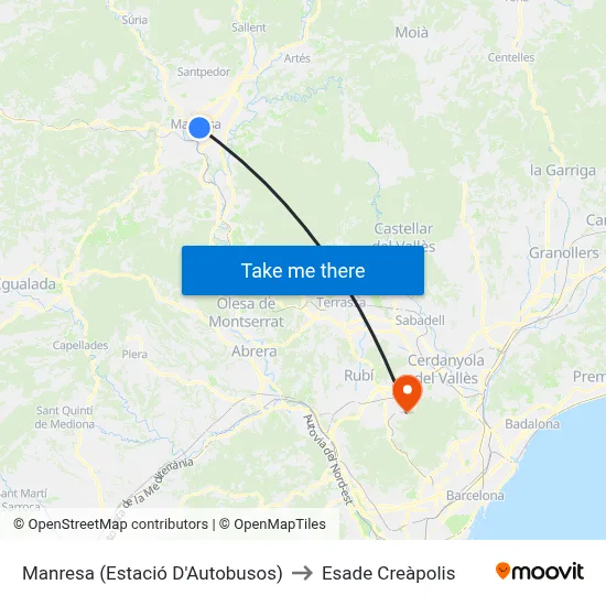 Manresa (Estació D'Autobusos) to Esade Creàpolis map