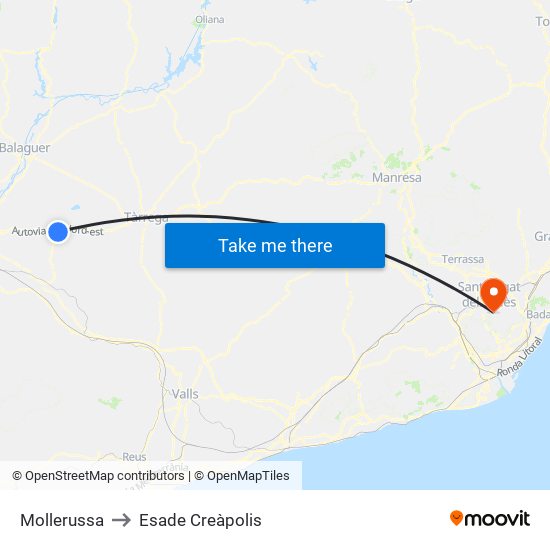 Mollerussa to Esade Creàpolis map