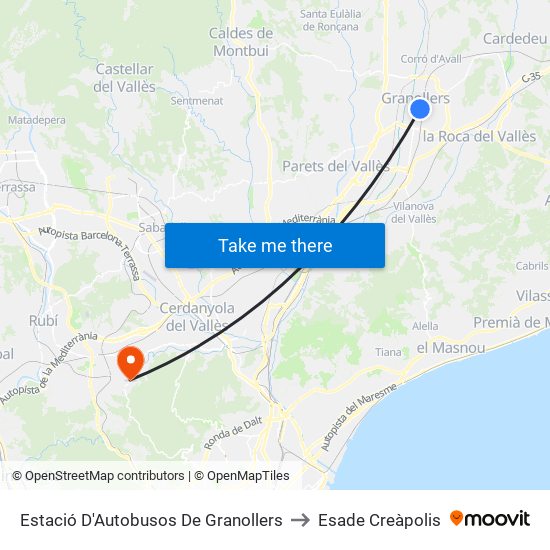 Estació D'Autobusos De Granollers to Esade Creàpolis map