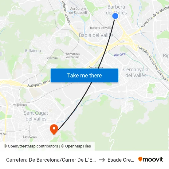 Carretera De Barcelona/Carrer De L´Escultor Llimon to Esade Creàpolis map