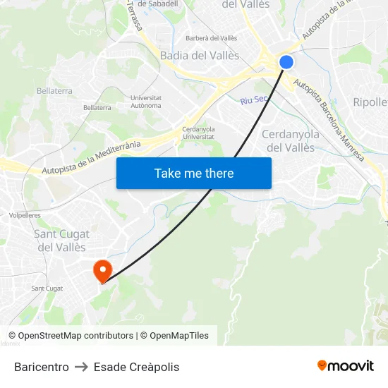 Baricentro to Esade Creàpolis map