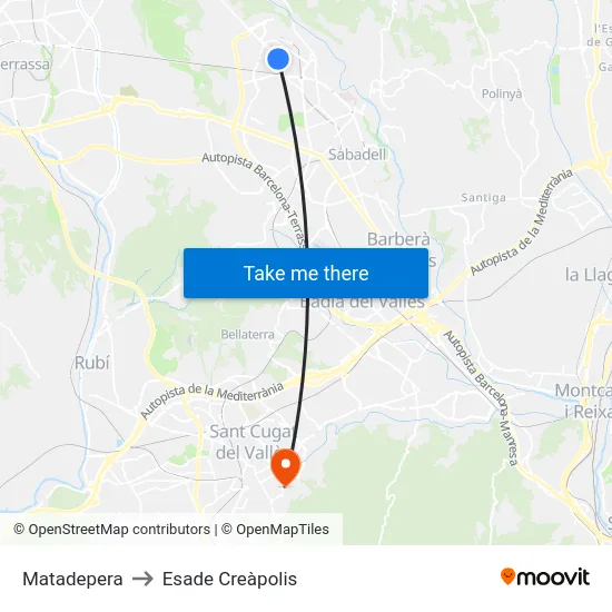 Matadepera to Esade Creàpolis map