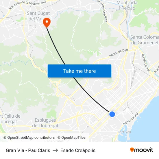 Gran Via - Pau Claris to Esade Creàpolis map