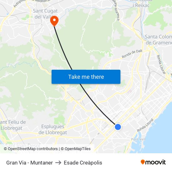 Gran Via - Muntaner to Esade Creàpolis map