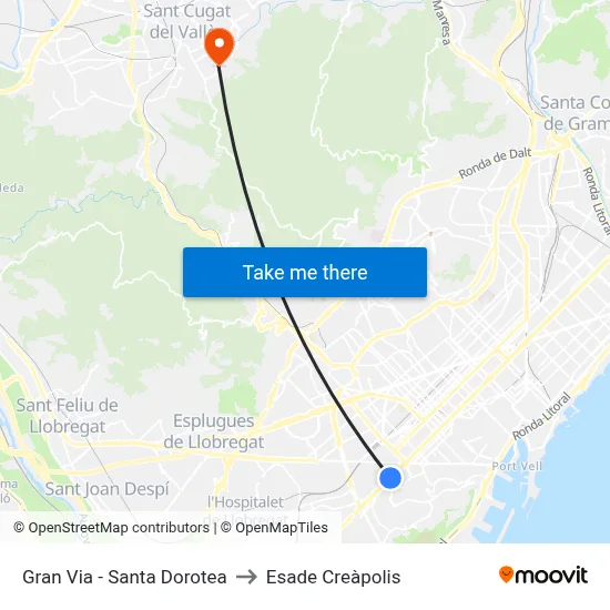 Gran Via - Santa Dorotea to Esade Creàpolis map