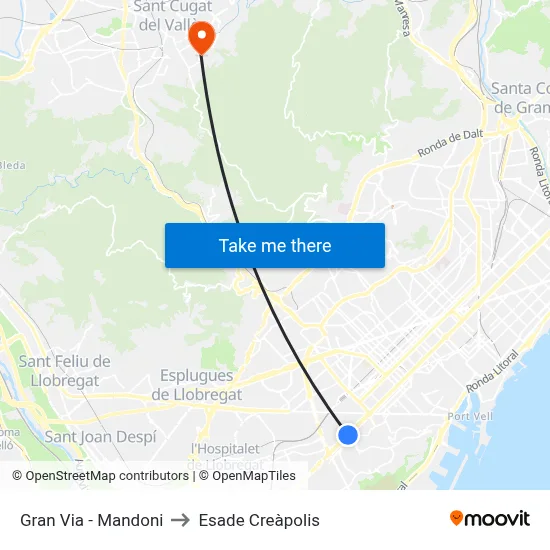 Gran Via - Mandoni to Esade Creàpolis map