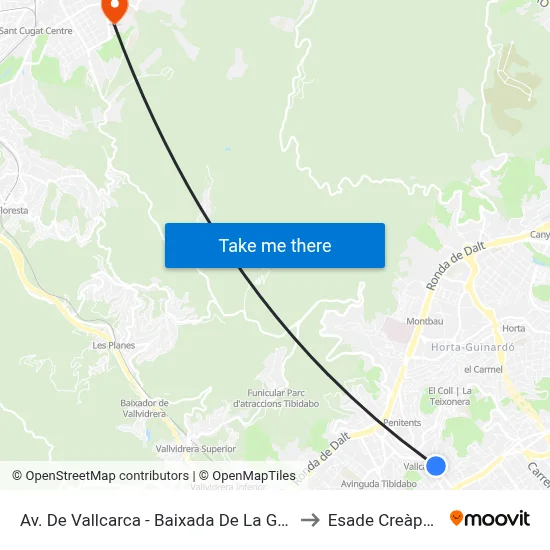 Av. De Vallcarca - Baixada De La Glòria to Esade Creàpolis map