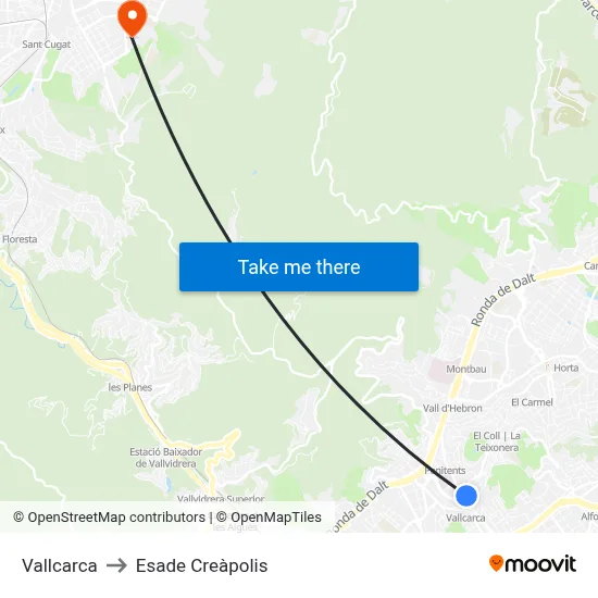 Vallcarca to Esade Creàpolis map