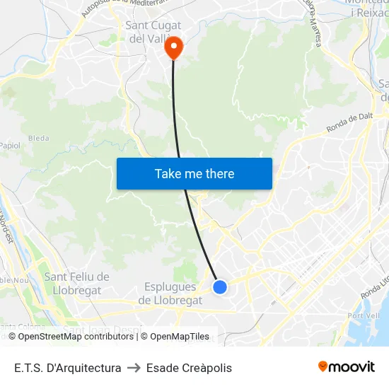 E.T.S. D'Arquitectura to Esade Creàpolis map