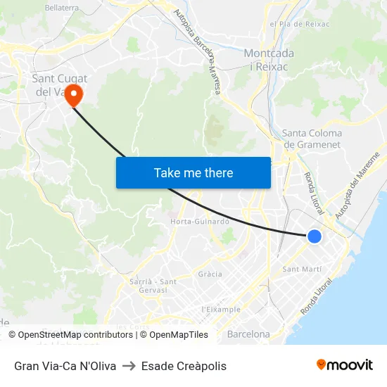 Gran Via-Ca N'Oliva to Esade Creàpolis map