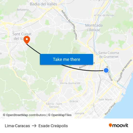 Lima-Caracas to Esade Creàpolis map
