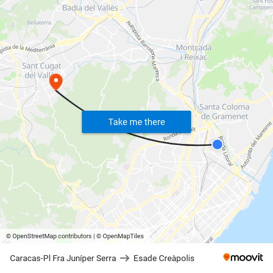 Caracas-Pl Fra Juníper Serra to Esade Creàpolis map