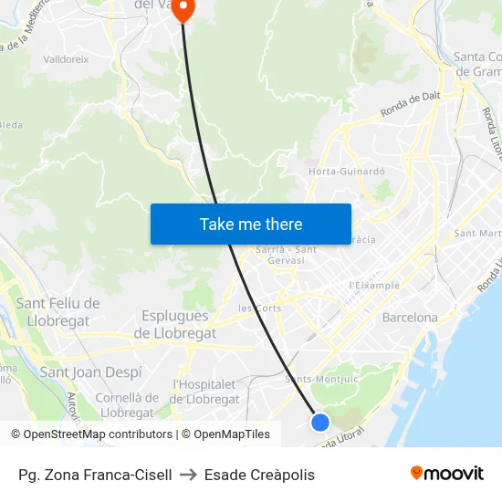 Pg. Zona Franca-Cisell to Esade Creàpolis map