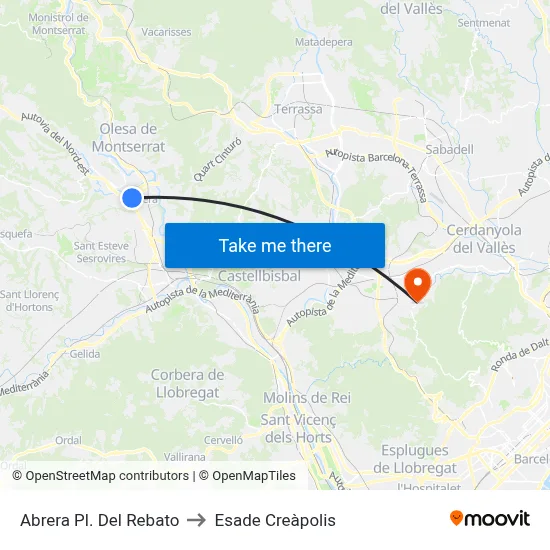 Abrera Pl. Del Rebato to Esade Creàpolis map