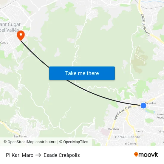 Pl Karl Marx to Esade Creàpolis map
